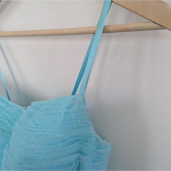 Ashley Lauren Sparkly Blue Tiered Tulle Mini Prom Dress Size 8 - Picture 5 of 9
